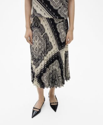 MANGO - Women's Paisley-Print Pleated Skirt