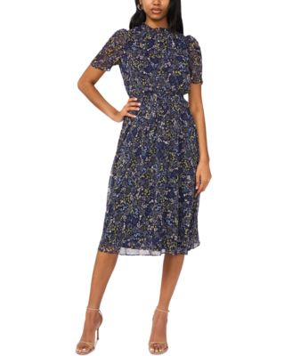 MSK - Petite Printed Ruched-Sleeve Midi Dress