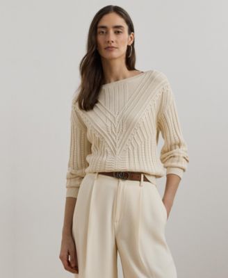 Lauren Ralph Lauren - Women's Cable-Knit Cotton-Blend Boatneck Sweater