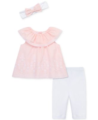Little Me - Baby Girls 3-Pc. Eyelet Top, Leggings & Headband Set
