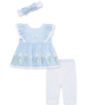 Little Me - Baby Girls 3-Pc. Chambray Daisy Tunic, Leggings & Headband Set