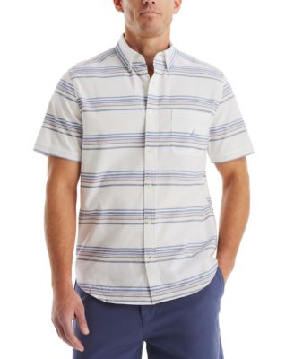 Nautica - Men's Short Sleeve Button-Down Striped Oxford Shirt