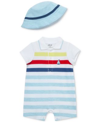 Little Me - Baby Boys 2-Pc. Cotton Striped Romper & Hat Set