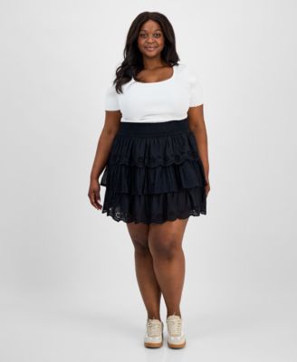 And Now This - This Plus Size Tiered Ruffle Mini Skirt
