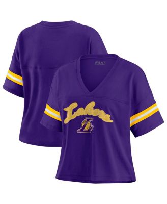 WEAR by Erin Andrews - Women's Purple Los Angeles Lakers Color Block Boxy V-Neck T-shirt