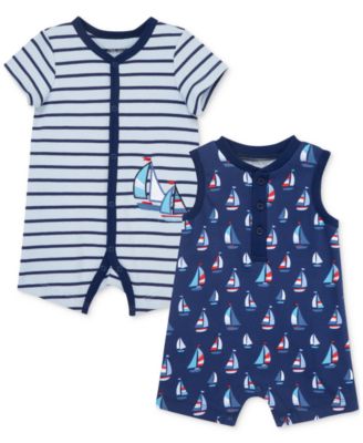 Little Me - Baby Boys Sailboats Rompers, Pack of 2