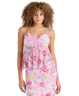 Steve Madden - Women's Floral-Print Handkerchief-Hem Sleeveless Top