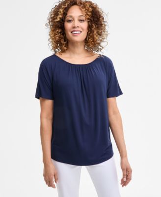 JM Collection - Women's Shirred-Neck Short-Sleeve Top, Exclusively at Macy's