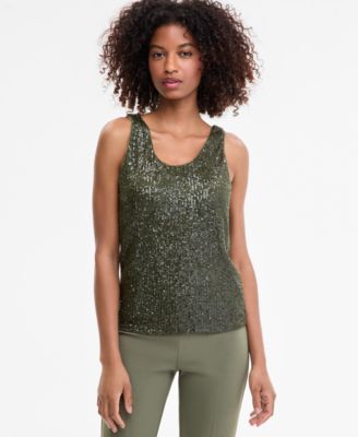 Anne Klein - Women's Sequin Double-Scoop Sleeveless Tank