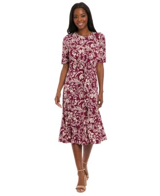 London Times - Petites Jersey Printed Midi Dress