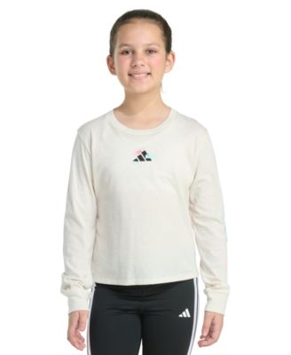 adidas - Big Girls Long-Sleeve Regular-Fit Heather Logo Graphic T-Shirt
