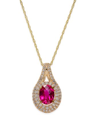 Macy's - Lab-Grown Ruby (2 ct. t.w.) and White Sapphire (3/4 ct. t.w.) Pendant Necklace in 14k Gold-Plated Sterling Silver