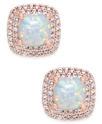 Macy's - Lab-Grown Opal (3/4 ct. t.w.) and White Sapphire (1/3 ct. t.w.) Square Stud Earrings in 14k Rose Gold-Plated Sterling Silver