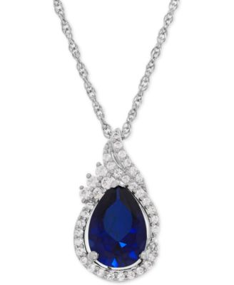 Macy's - Lab-Grown Sapphire (2-3/8 ct. t.w.) and White Sapphire (1/4 ct. t.w.) Teardrop Pendant Necklace in Sterling Silver