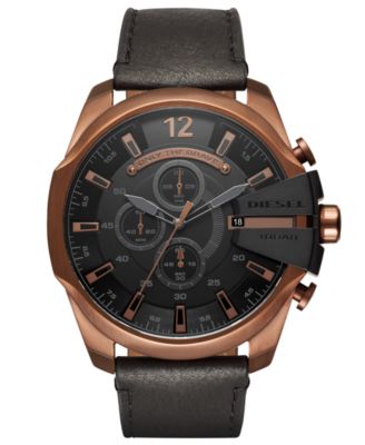 Diesel - Men's Chronograph Mega Chief Black Leather Strap Watch 51mm