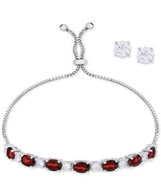 Macy's - 2-Pc. Set Cubic Zirconia Slider Bracelet & Stud Earrings in Fine Silver-Plate