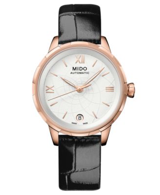 Mido - Women's Swiss Automatic Rainflower Black Leather Strap Watch 34mm