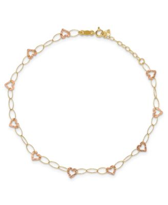 Macy's - Heart Anklet With Adjustable 1" extension in 14k Yellow and Rose Gold