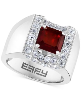 EFFY Collection - Men's Rhodolite Garnet (3 ct. t.w.) & White Sapphire (1-3/8 ct. t.w.) Ring in Sterling Silver