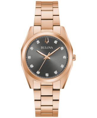 Bulova - Women's Surveyor Diamond Accent Rose Gold-Tone Stainless Steel Bracelet Watch 31mm