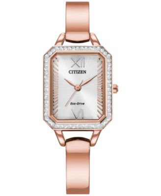 Citizen - Women's Crystal Rose Gold-Tone Stainless Steel Bangle Bracelet Watch 23mm