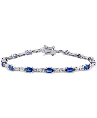 Macy's - Lab-Grown Blue Sapphire (5-5/8 ct. t.w.) & Lab-Grown White Sapphire (1-1/8 ct. t.w.) Link Bracelet in Sterling Silver