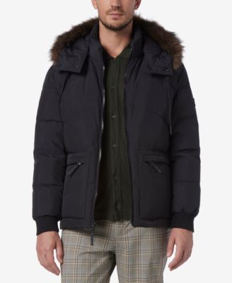 Marc New York - Men's Down Bomber with Faux Fur Trim and Removable Hood