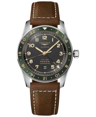 Longines - Men's Swiss Automatic Spirit Zulu Time Brown Leather Strap Watch 42mm
