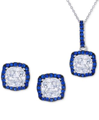 Macy's - 2-Pc. Set Cubic Zirconia & Lab-Grown Blue Spinel (5/8 ct. t.w.) Halo Pendant Necklace & Matching Stud Earrings