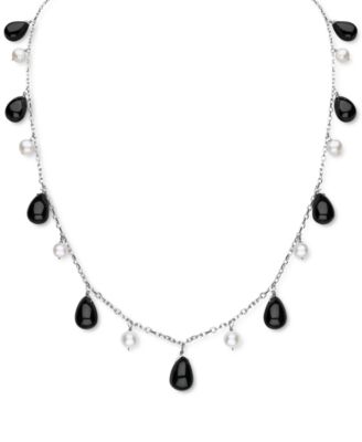 Macy's - Freshwater Pearl (5-6mm) & Jade Dangling 18" Collar Necklace in Sterling Silver (Also in Onyx)
