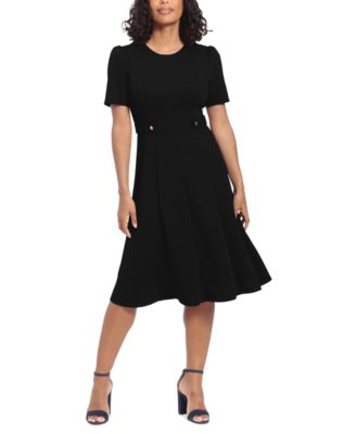 London Times - Women's Puff-Sleeve Tab-Detail Fit & Flare Dress