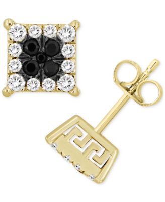 Macy's - Men's Black & White Diamond Greek Key Stud Earrings (1/2 ct. t.w.) in 10k Gold