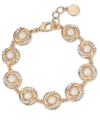 Charter Club - Gold-Tone Pav&eacute; & Imitation Pearl Flex Bracelet