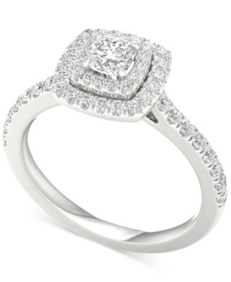 Macy's - Diamond Cushion & Round Layered Halo Engagement Ring (3/4 ct. t.w.) in 14k White Gold