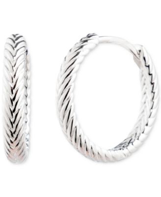 Lauren Ralph Lauren - Herringbone-Look Huggie Hoop Earrings in Sterling Silver, 0.64"