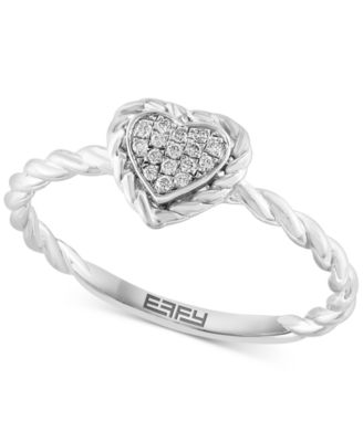 EFFY Collection - Diamond Pav&eacute; Heart Rope Ring (1/20 ct. t.w.) in Sterling Silver