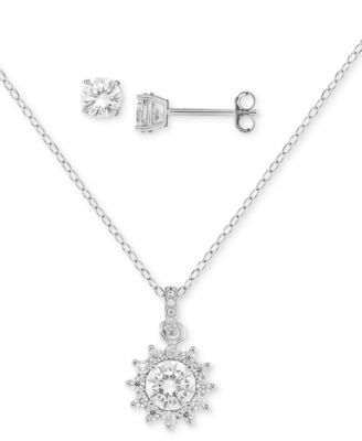 Giani Bernini - 2-Pc. Set Cubic Zirconia Halo Pendant Necklace & Stud Earrings in Sterling Silver