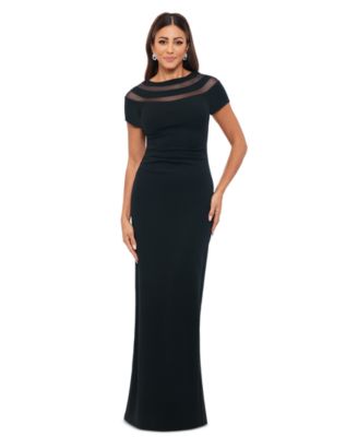 XSCAPE - Women's Illusion-Neck Ruched-Back Scuba Crepe Gown