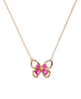 Macy's - Lab-Grown Pink Sapphire Openwork Butterfly 18" Pendant Necklace (1/2 ct. t.w.) in 14k Gold-Plated Sterling Silver