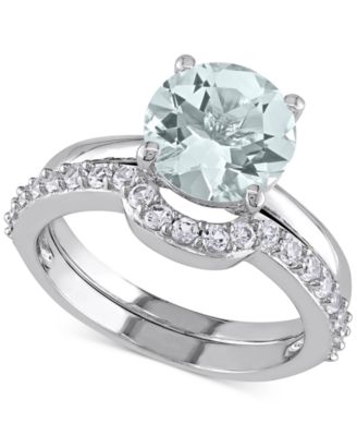 Macy's - Aquamarine (1-5/8 ct. t.w.) & Lab-Grown White Sapphire (3/8 ct. t.w.) Bridal Set in 10k White Gold