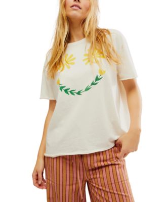 Free People - Women's Sunshine Smiles Graphic Print Cotton T-Shirt