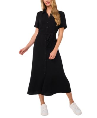 CeCe - Women's Short-Sleeve Belted Midi Shirtdress