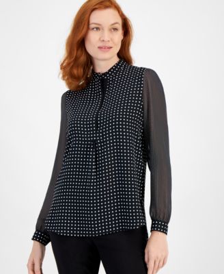 Anne Klein - Sheer Dot-Print Blouse