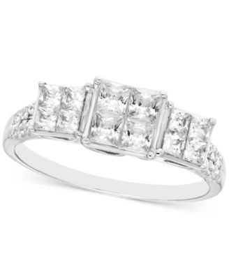 Macy's - Diamond Princess & Round Triple Cluster Engagement Ring (1 ct. t.w.) in 14k White Gold