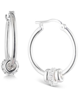 Ralph Lauren - Sterling Silver Small Pav&eacute; Rondelle Bead Hoop Earrings, 0.56"