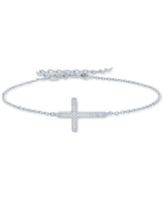 Macy's - Diamond Accent East-West Cross Link Bracelet in Sterling Silver