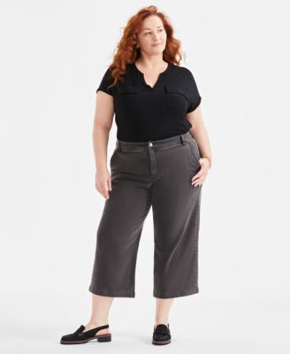 Style & Co - Plus Size High Rise Wide-Leg Cropped Jeans