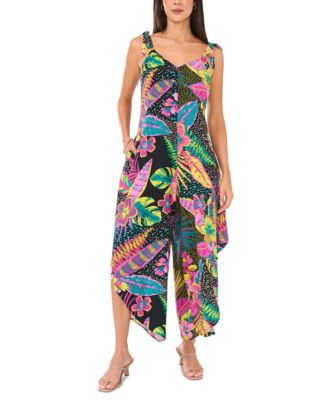 Vince Camuto - Women's Printed V-Neck Wide-Leg Jumpsuit