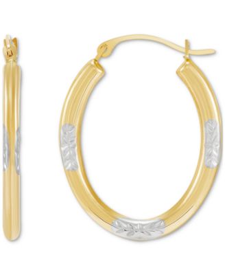 Macy's - Polished & Textured Oval Two-Tone Small Hoop Earrings in 10k Gold, 1"