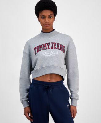 Tommy Jeans - Women's Cropped Tartan Logo Mock Neck Sweatshirt